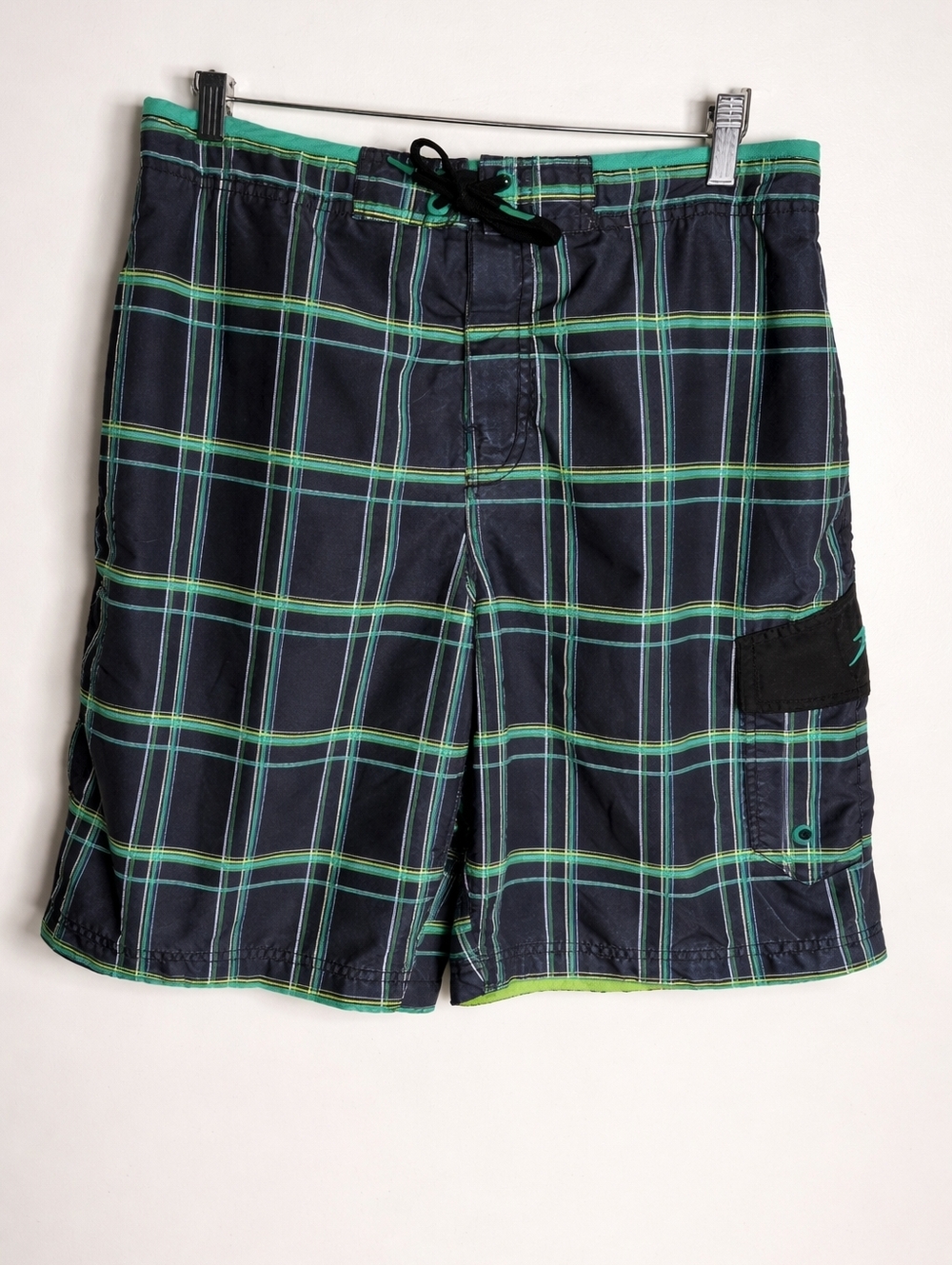Men's Speedo Green and Black Plaid Swim Board Shorts Size Medium